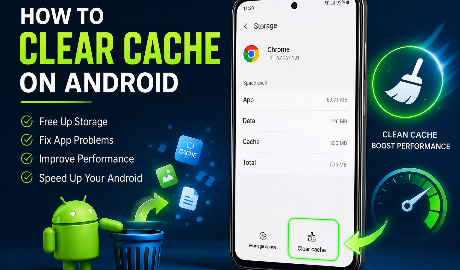 How to clear cache on Android using the app storage settings screen