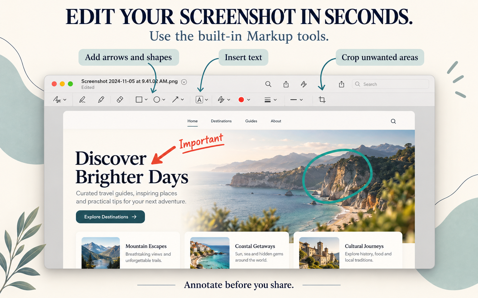 Mac screenshot Markup editor showing tools for text, shapes and cropping